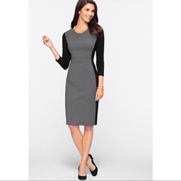 Talbots Dress Sheath Bodycon Colorblack Maroon Black 3/4 Sleeve Wedding Classic - Picture 2 of 8